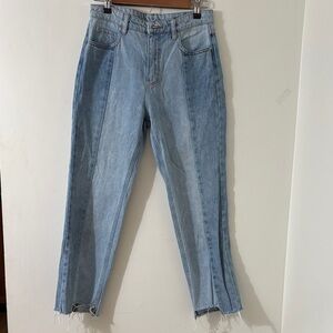 MO&CO Two Tone High Rise Straight leg Distressed Frayed Hem Jeans Size 28